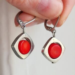 Silver-Tone Red Drop Earrings - Women Jewelry